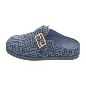 *NEW* Fendi Denim Jacquard FF Womens Buckled Mules in Blue Matelasse Size 42/12